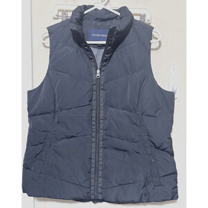Lands End Womens Down Filled Vest Size M 10/12 Black Full Zip Puffer Quilted